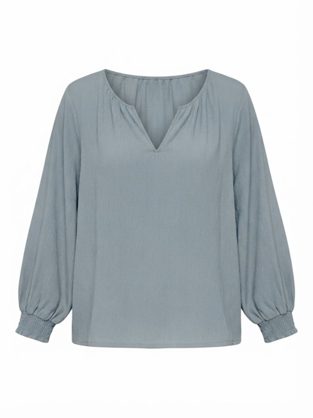 Candace Cameron Bure Textured Knit Top Sz 2X Sea Glass Split V Neck Smocked Cuff